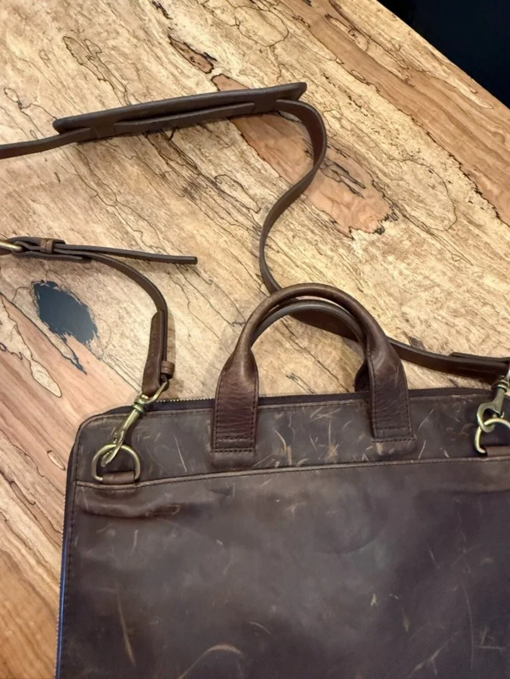 Genuine Leather Laptop Briefcase | Dark Brown | Vintage Distressed Leather